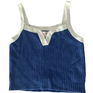 Listiele Blue and white ribbed knit cropped tank